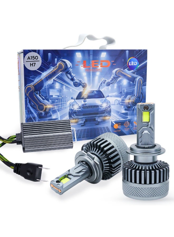 طقم لمبات ليد أمامية A150 عالية القوة 360 درجة (قطعتين) – H7 | 300 واط | شعاع أحادي | 6000 كلفن مع درايفر | ضمان دولي لمدة 6 أشهر - Image 1